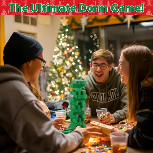 Vista 6 de Funwares Árbol de Navidad Apilable, Juego de Apilamiento de Bloques de Madera, Torre Tambaleante, Diversión Familiar y de Fiesta, Niños y Adultos