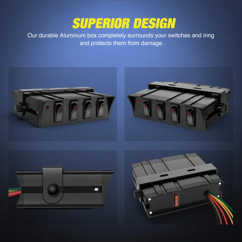 Vista 4 de Nilight Caja de Interruptores Basculantes de 4 Posiciones Panel de Conmutación SPST 12V 24V 20A 40Amp Máx para Automóviles Coches Vehículos Barcos