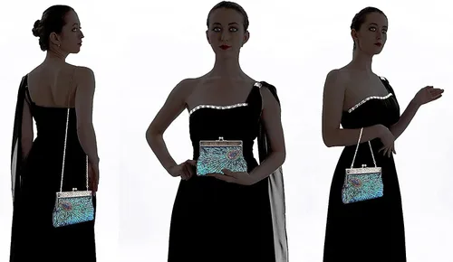 Vista 2 de Adoranda Bolso de noche vintage de los años 20 bolso de mano para mujer cadena de lentejuelas para novia bolso de hombro para boda y fiesta azul