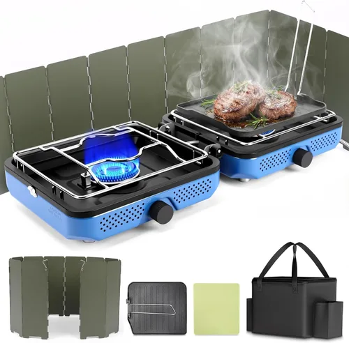 Vista 9 de Hisencn Camping Stove 2 Burner Foldable Propane Camping Stove with Cookware