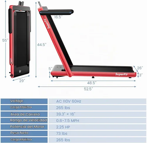 Vista 9 de Goplus Cinta de correr 2 en 1 para debajo del escritorio, 2.25 HP Superfit plegable con control de panel táctil, control por aplicación, control Rojo