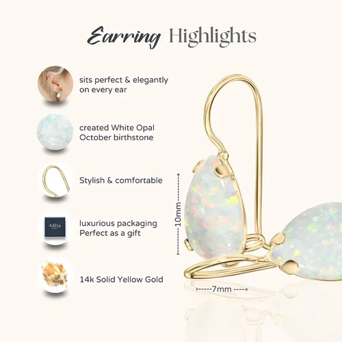 Vista 6 de 14K Solid Gold Earrings - Gemstone Earrings for Women - 14K Gold Earrings for Women - Birthstone Earrings - Teardrop Earrings for Women - Gold