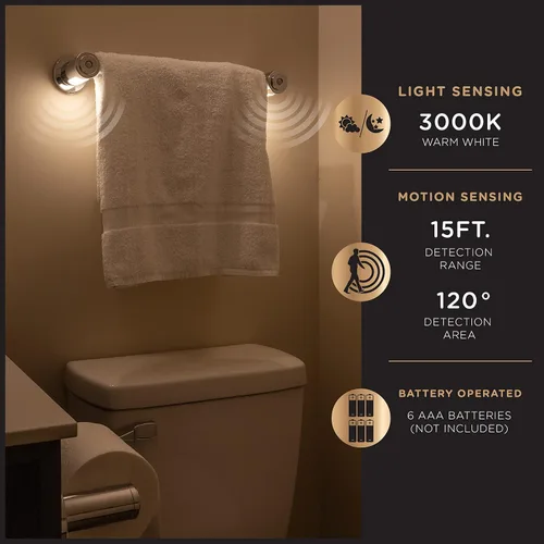 Vista 2 de Enbrighten Toallero, sensor de movimiento, luz nocturna, funciona con pilas, iluminación de baño, toallero, colgador de toallas, toallero para baño