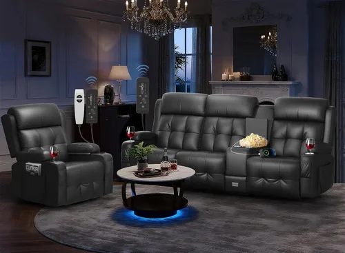Vista 15 de Sofá reclinable de dos plazas, asientos de cine en casa, sofá reclinable con USB, consola central, sillón reclinable de pared para caravana