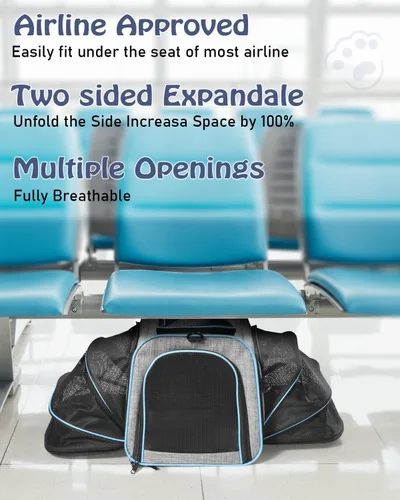 Vista 3 de Siivton Porta Mascotas para Gatos, Porta Mascotas de 2 Lados Expandibles para Viaje, Porta Mascotas Plegables de Cara Suave con Almohadilla de Forro
