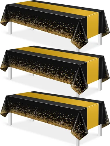 Vista 45 de MASHAN 1 mantel negro y azul para decoración de fiesta, mantel de plástico negro impreso azul, funda rectangular desechable para cumpleaños, boda
