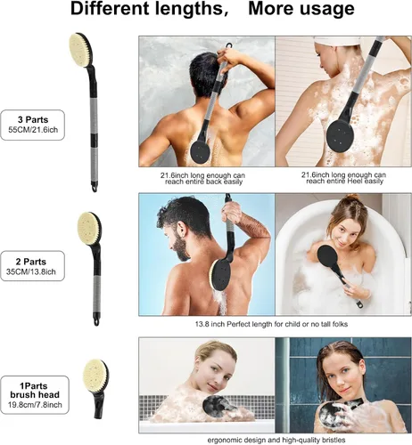 Vista 6 de Depurador de espalda antideslizante para ducha, cepillo de baño desmontable de 21.7 pulgadas para ducha, exfoliante de espalda, exfoliación y salud