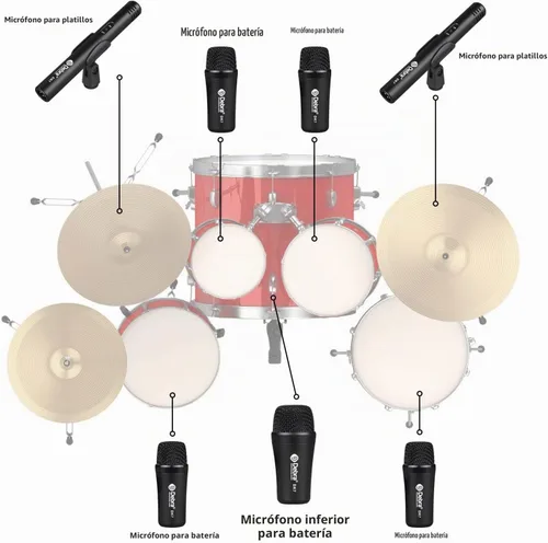 Vista 7 de D Debra DK7 Pro - Kit de micrófono de batería con cable de 7 piezas para tocar y grabar bateristas, incluye micrófonos, clip de micrófono