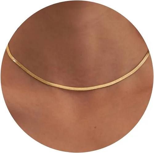 Vista 22 de Tewiky Layered Necklaces for Women Non Tarnish- Chunky 14k Gold Plated Herringbone/Snake/Rope/Box/Cuban Link Chain for Women Waterproof Layering