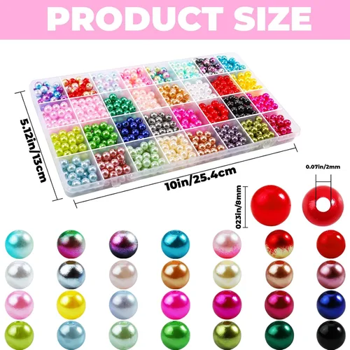 Vista 8 de 1000 piezas de cuentas de perlas para hacer joyas - 32 cuentas de perlas redondas de 8 mm de colores para pulseras, collares, pendientes