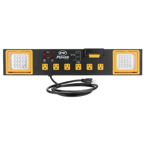 Vista 4 de Estación de potencia de grado comercial Performance Tool W2279 con 6 tomas de corriente, 2 puertos USB, soporte incorporado y luces LED, ideal