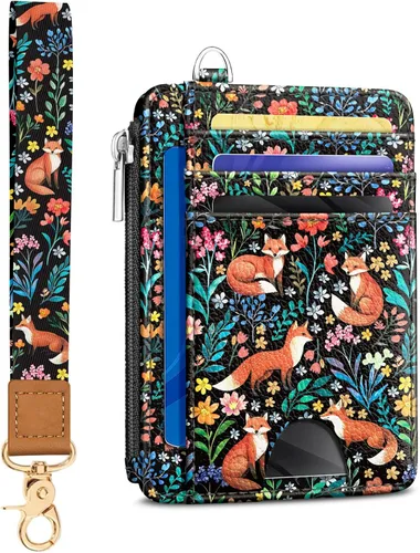 Vista 34 de Kelvoris Tarjetero pequeño para mujer, cartera delgada con bloqueo RFID, llavero con bolsillo para monedas con cremallera, bolsillo frontal