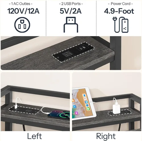 Vista 5 de HOOBRO Cabecera Tamaño Queen, Cabecera con 2 Tomacorrientes y 4 Puertos USB, Altura Ajustable, Estante de Almacenamiento, Resistente y Estable