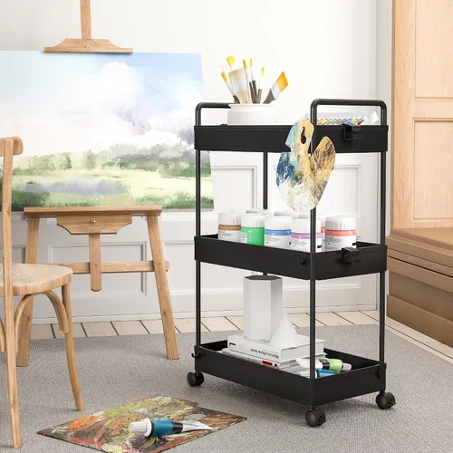 Vista 6 de Ronlap Carrito de Almacenamiento Rodante Delgado de 3 Niveles con Ruedas, Carrito Utilitario de Plástico Organizador para Aperitivos, Manualidades
