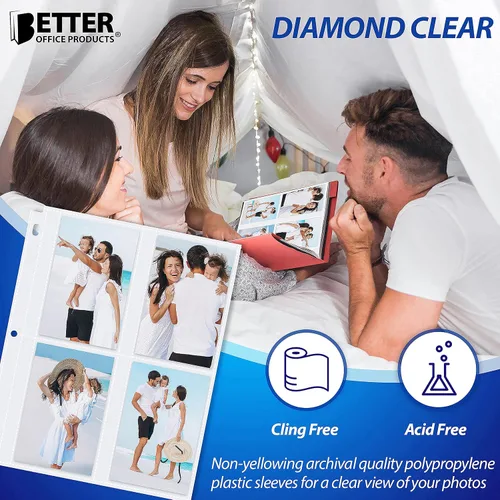 Vista 3 de Better Office Products Hojas de repuesto para álbum de fotos, 3.5 x 5 pulgadas, pesadas, de 3 anillos transparentes de diamante, 200 fotos en total