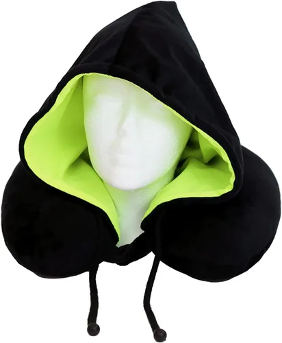 Vista 4 de Wolf Essentials Almohada de cuello con capucha rellena de fibra, compacta, perfecta para viajes en avión y automóvil, negro y carbón