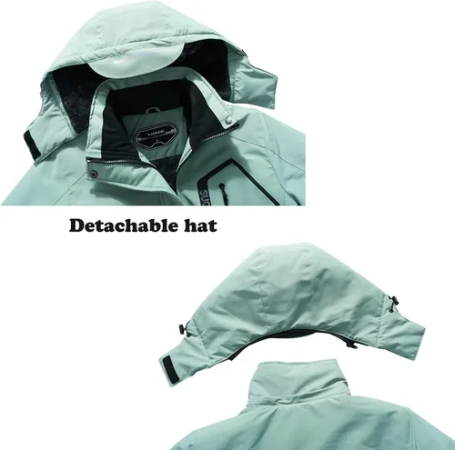 Vista 4 de SUOKENI - Chaqueta de esquí impermeable, para mujer, cálida, de invierno, resistente a la nieve, con capucha, ideal para snowboard