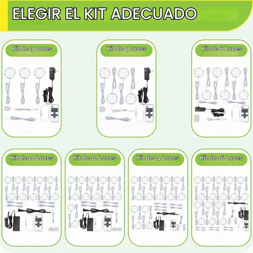Vista 6 de Kit de iluminación LED para debajo o sobre mostrador, 120 voltios eléctrico con cable para armario de cocina, luces redondas, control remoto