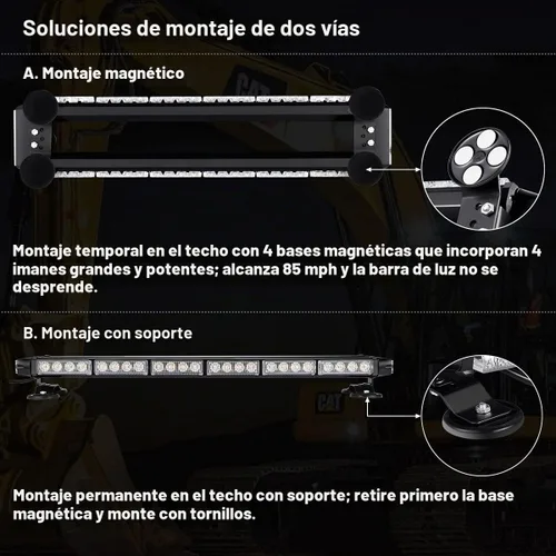 Vista 4 de WOWTOU - Barra de luz LED de 56 luces rojas y blancas de techo de emergencia con flash intermitente para bomberos voluntarios, vehículos de Rojo