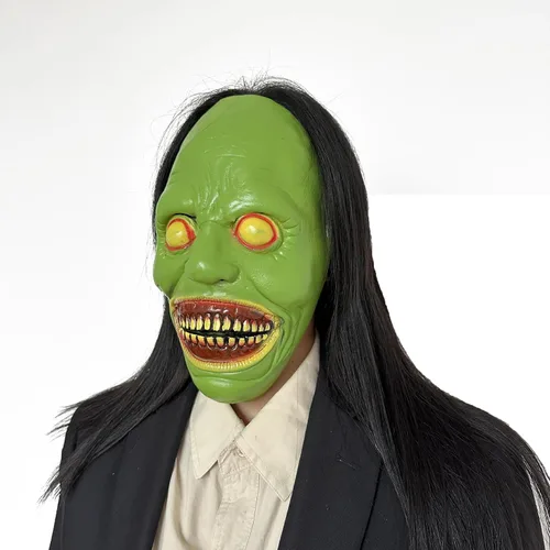 Vista 3 de Máscara de terror de Halloween para adultos, sonrisa, demonio, terror, fantasma, máscara espeluznante del mal de Halloween, máscara de demonio