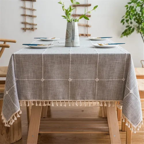 Vista 10 de Dimatic Mantel de Algodón y Lino de Peso Pesado - Mantel Redondo de 60 Pulgadas - Cubierta de Mesa con Costura de Borlas para Decoración de Beige