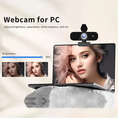 Vista 7 de Cámara web para computadora, USB Plug & Play, corrección automática de poca luz, cubierta de privacidad, trípode, gran angular para reuniones, video