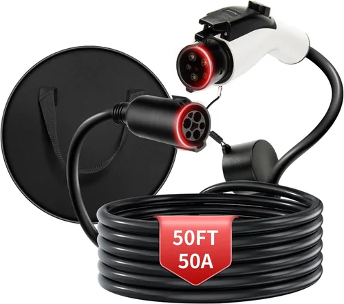 Vista 11 de Cable de extensión J1772 EV de 50 A, 25 pies, cable de extensión de cargador EV de nivel 2, cable de extensión de 240 V EV para carga rápida