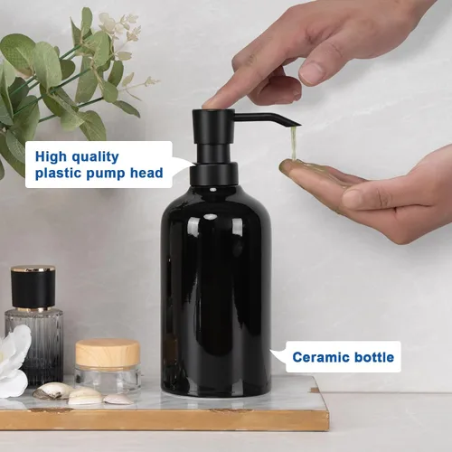 Vista 5 de Baño negro de cerámica del dispensador del jabón, dispensador del jabón de la mano 16.9oz para la cocina, hotel