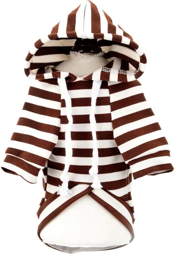 Vista 3 de SMALLLEE_LUCKY_STORE Sudadera con capucha a rayas para mascotas, para perros pequeños, medianos y gatos, cachorros, suéter con gorro para clima
