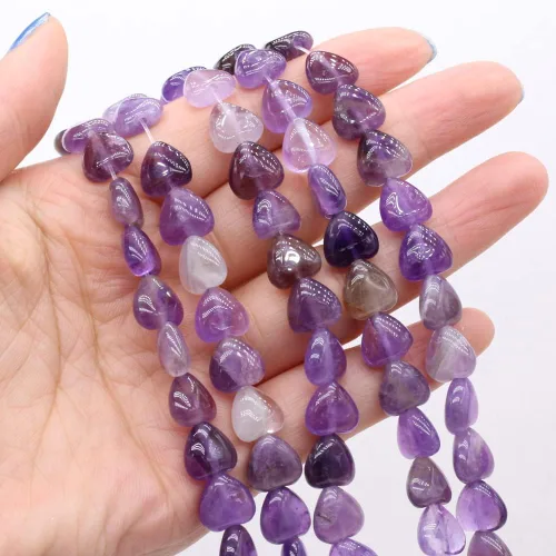 Vista 3 de Cuentas de piedra natural pulida en forma de corazón mixto de amatista para hacer joyas, collares, pulseras, 2 hebras