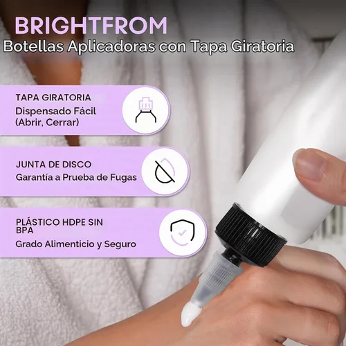 Vista 3 de BRIGHTFROM Botellas aplicadoras con tapa giratoria, botellas de plástico vacías de 2 onzas, recargables, boquilla negra de apertura/cierre