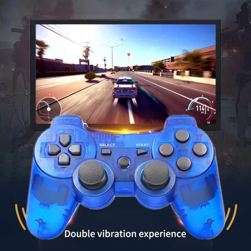 Vista 7 de Rzzhgzq 2 Pack PS3 Wireless Controller P3 Controller Wireless Bluetooth Gamepad with USB Charger Cable for PS3 Console (Clear Blue+Clear Red)