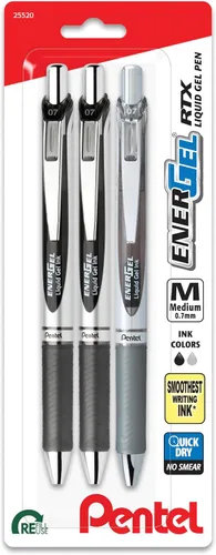 Vista 8 de Pentel EnerGel RTX - Bolígrafo de gel líquido retráctil, 0.7mm, tinta en tonos camuflaje, sepia, negro y verde bosque, paquete de 3 bolígrafos