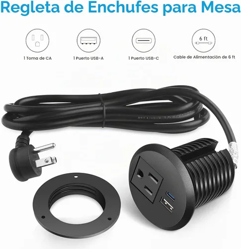 Vista 2 de Ojal de alimentación de escritorio, 2 pulgadas, estación de carga rápida USB C PD de 20 W, salida de alimentación empotrada con orificio