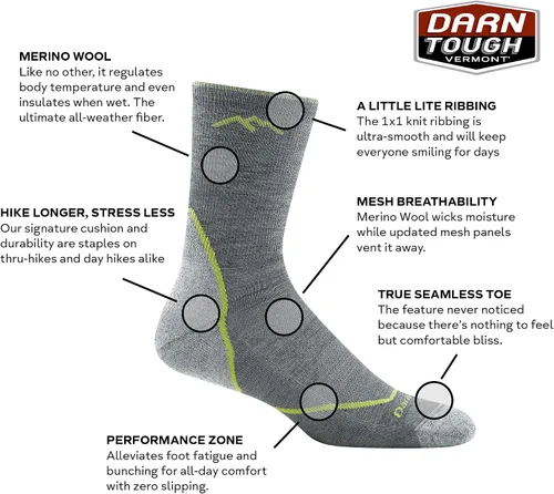 Vista 2 de Darn Tough Men's Light Hiker Micro Crew Lightweight with Cushion Sock (Style 1972)