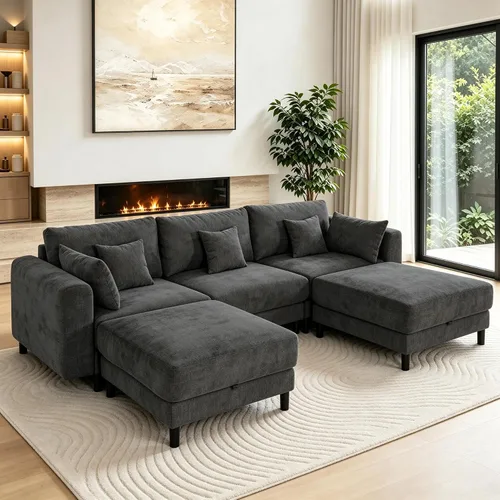 Vista 24 de Sofá de nube de 112.4 pulgadas, sofá modular en forma de L con otomana de Gris