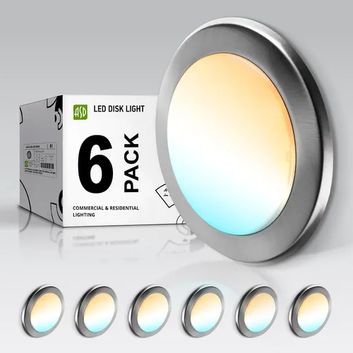 Vista 25 de ASD Paquete de 6 luces LED de disco de 4 pulgadas, 10 W 5CCT 2700K-5000K 685LM CRI90+, lámpara de techo regulable, disco de montaje en superficie