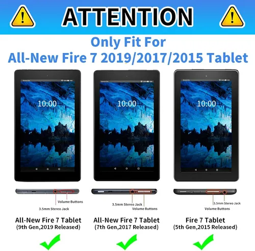 Vista 2 de Funda para tablet Kindle Fire 7 2019/2017 lanzamiento 9ª/7ª generación 7 pulgadas, ligera, protectora de piel sintética, cubierta inteligente