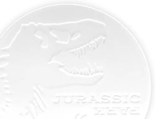 Vista 3 de Jurassic Park Tyrannosaurus Rex Logo Posavasos Posavasos de cerámica resistente de dinosaurio 4 pulgadas redondo