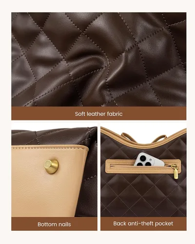 Vista 5 de LOVEVOOK - Carteras para mujer, bolsos de mano de cuero suave estilo hobo, bolso bandolera acolchado, bolso de diseñador tipo bucket