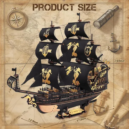 Vista 6 de ROKR - Rompecabezas de madera 3D, kit de modelo de barca de caballito de mar, regalo ideal para adultos y adolescentes