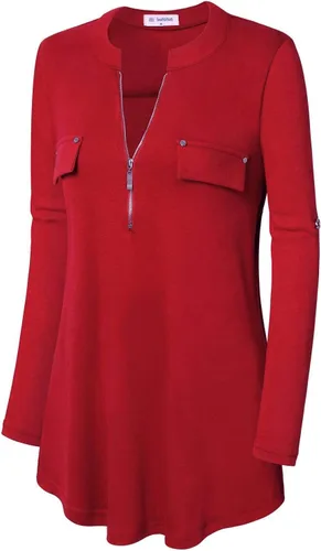 Vista 4 de Bulotus - Blusa larga e informal, con cierre frontal, cuello en V y manga 34, para mujer