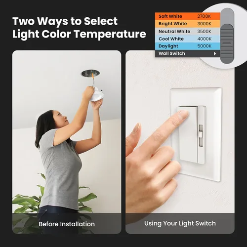 Vista 5 de Bombilla LED A19 de Feit Electric, equivalente a 100 W, no regulable, 5CCT, base media E26, CRI 90, 1500 lúmenes, blanco ajustable, vida útil