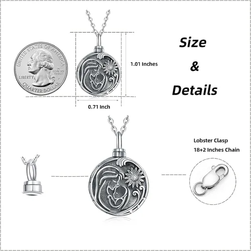 Vista 92 de Collar con colgante de urna de cenizas de cremación y árbol de la vida para mujer, plata de ley US1