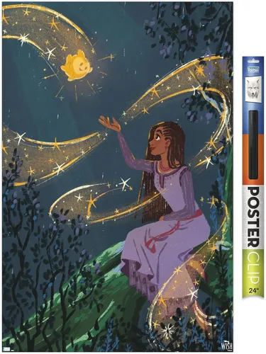 Vista 17 de Trends International Disney Wish - Póster de collage 2 (Asha & Star), 22.4 pulgadas de largo x 14.7 pulgadas, versión enmarcada en madera de granero
