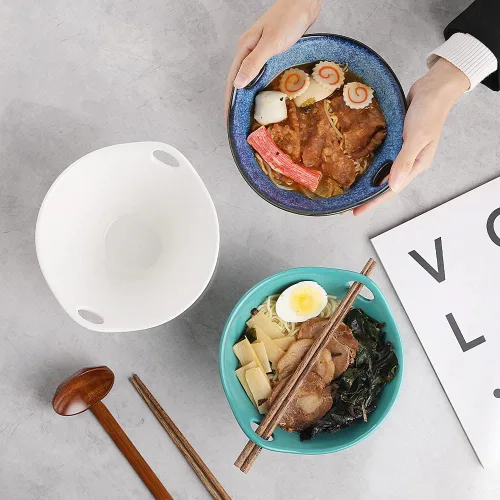 Vista 3 de Sweejar Tazones de porcelana para ramen, cuenco japonés para fideos ramen con palillos y cucharas, cuenco profundo de 25 onzas para sopa, ensalada