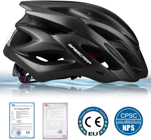 Vista 6 de Basecamp Casco de bicicleta para mujeres y hombres con luz LED de seguridad extraíble, visera solar, casco de bicicleta ligero, ajustable