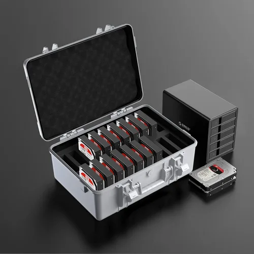 Vista 7 de ORICO Estuche para disco duro de 3.5 pulgadas y 20 bahías HDD/SSD Maleta de almacenamiento de protección múltiple con funda rígida de espuma a