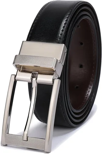 Vista 13 de Beltox - Cinturón reversible para hombre de 1.25 pulgadas de ancho y hebilla, estilo formal Hebilla giratoria rectángulo con negro/marrón claro