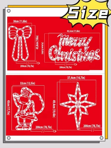 Vista 6 de LAMPHOME Paquete de 4 luces iluminadas con diseño de Feliz Navidad, lazo, Papá Noel, estrella de Belén, decoración de ventana para Navidad, fiesta